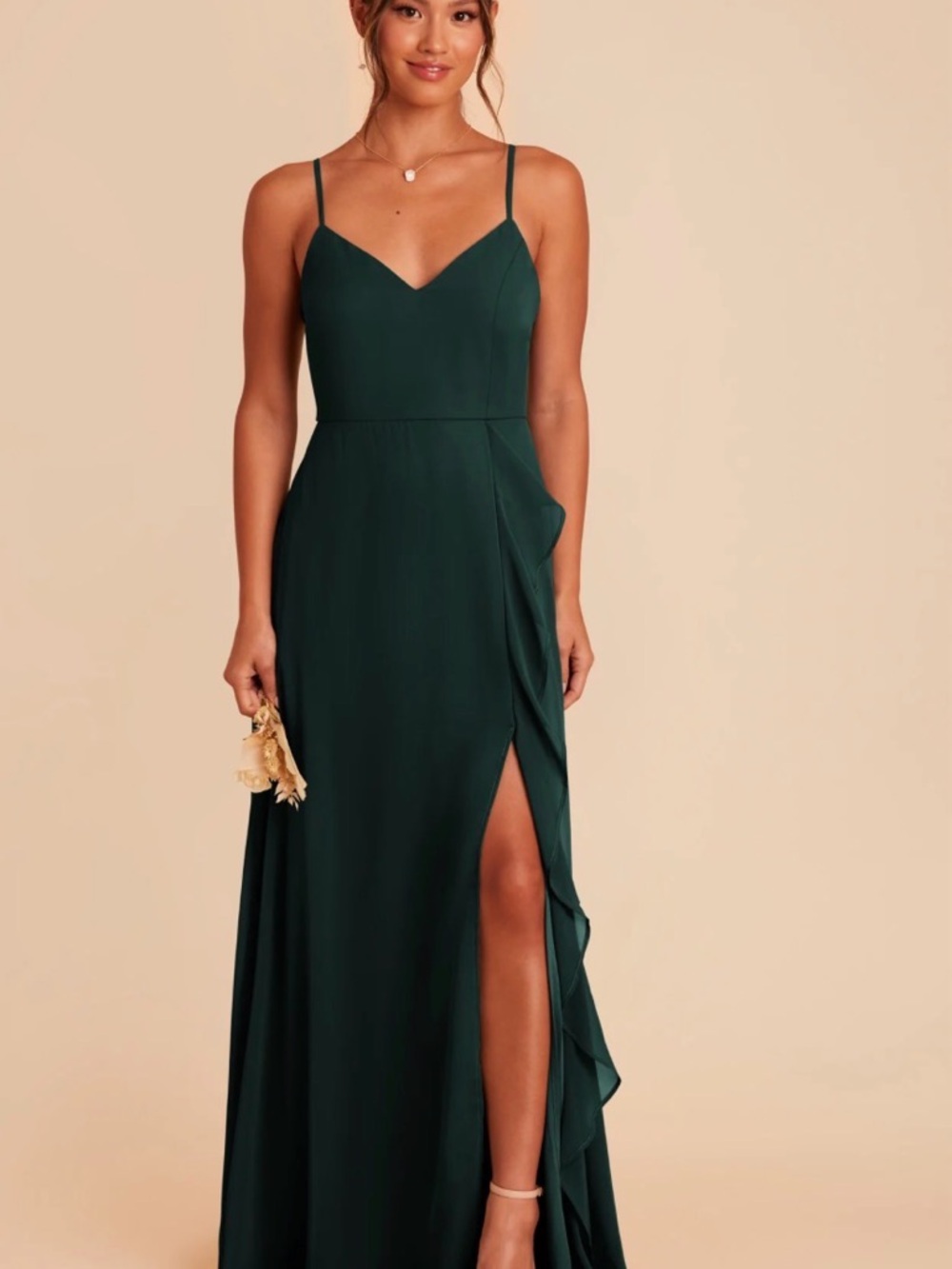 Birdy Grey Deep Green Ruffle-Side Maxi Dress